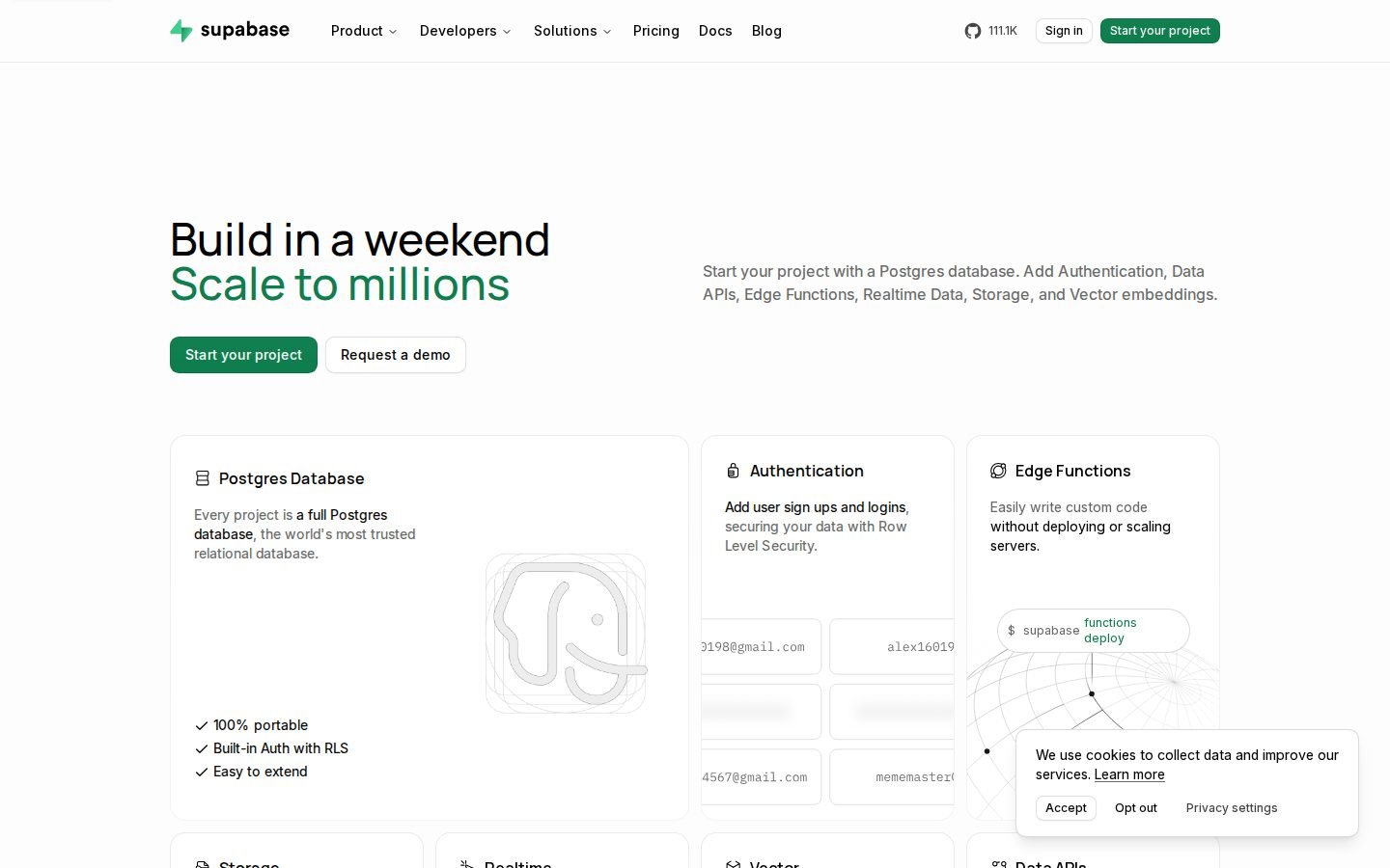 Supabase homepage