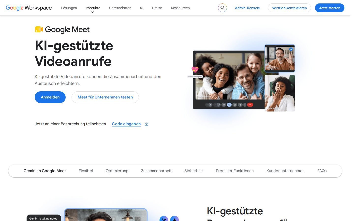 Google Meet homepage