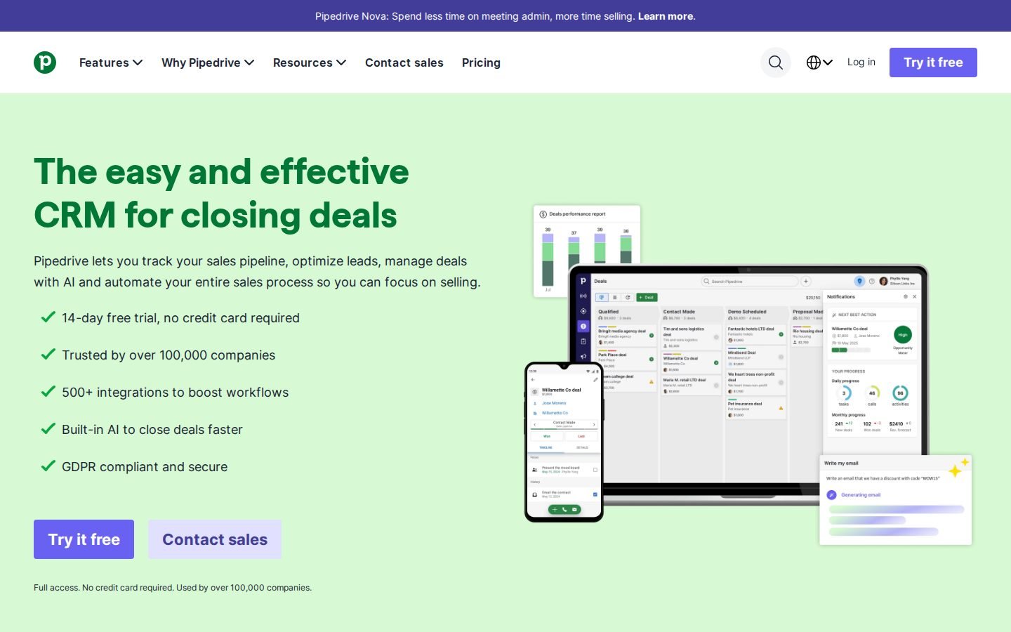 Pipedrive homepage