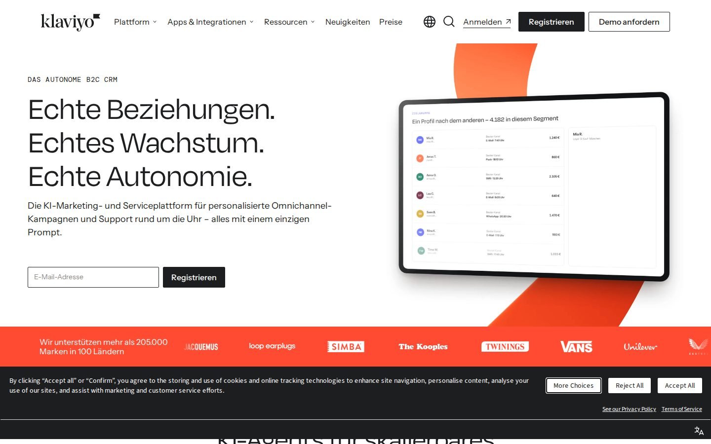 Klaviyo homepage