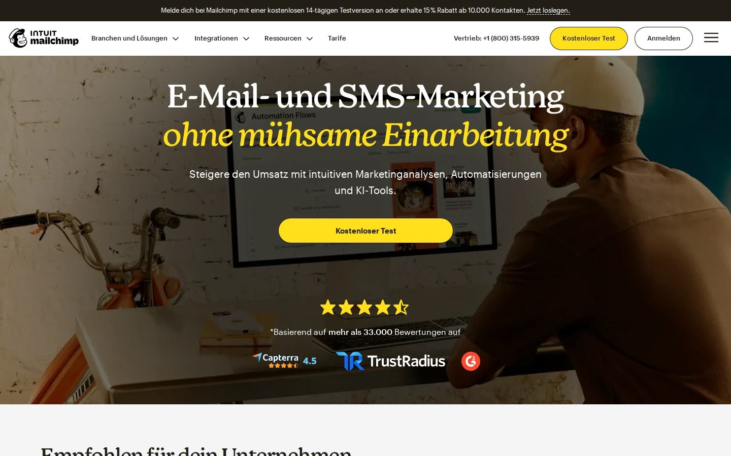 Mailchimp homepage