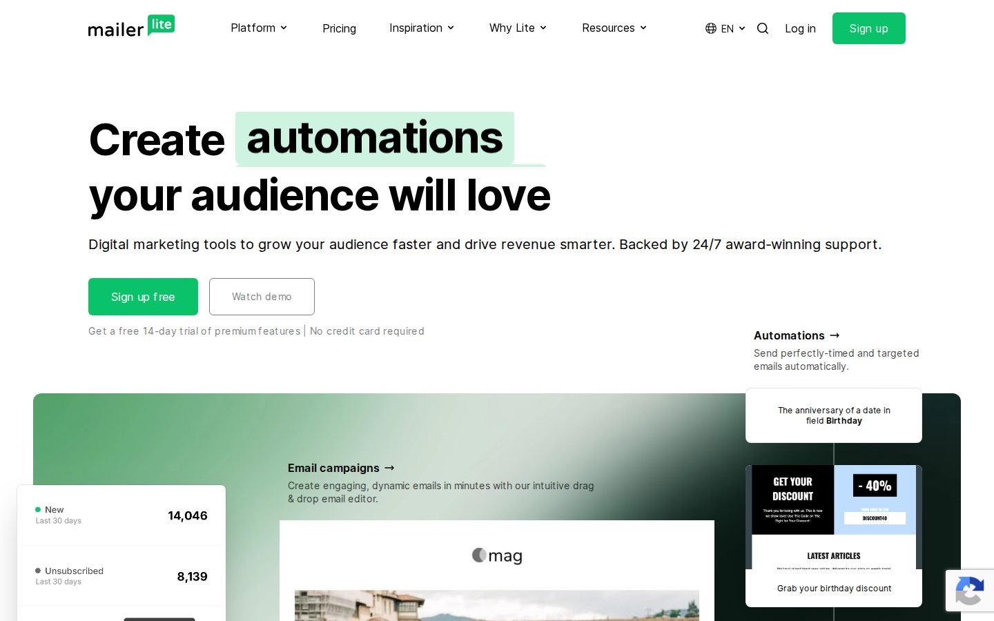 MailerLite homepage