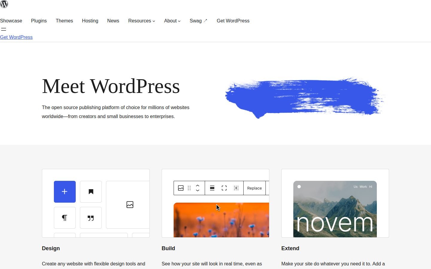 WordPress homepage