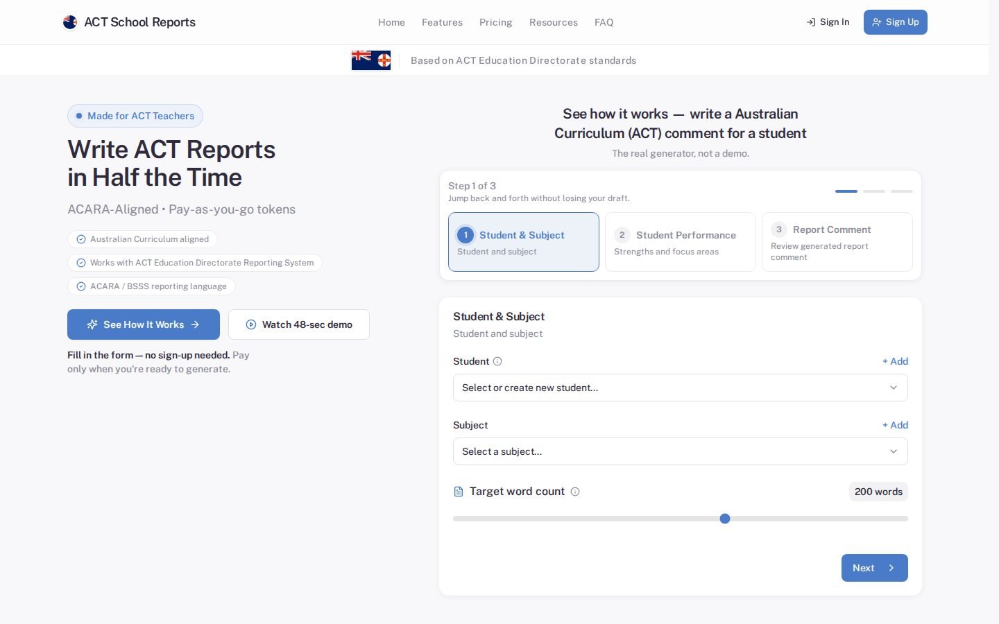 ACT School Reports screenshot