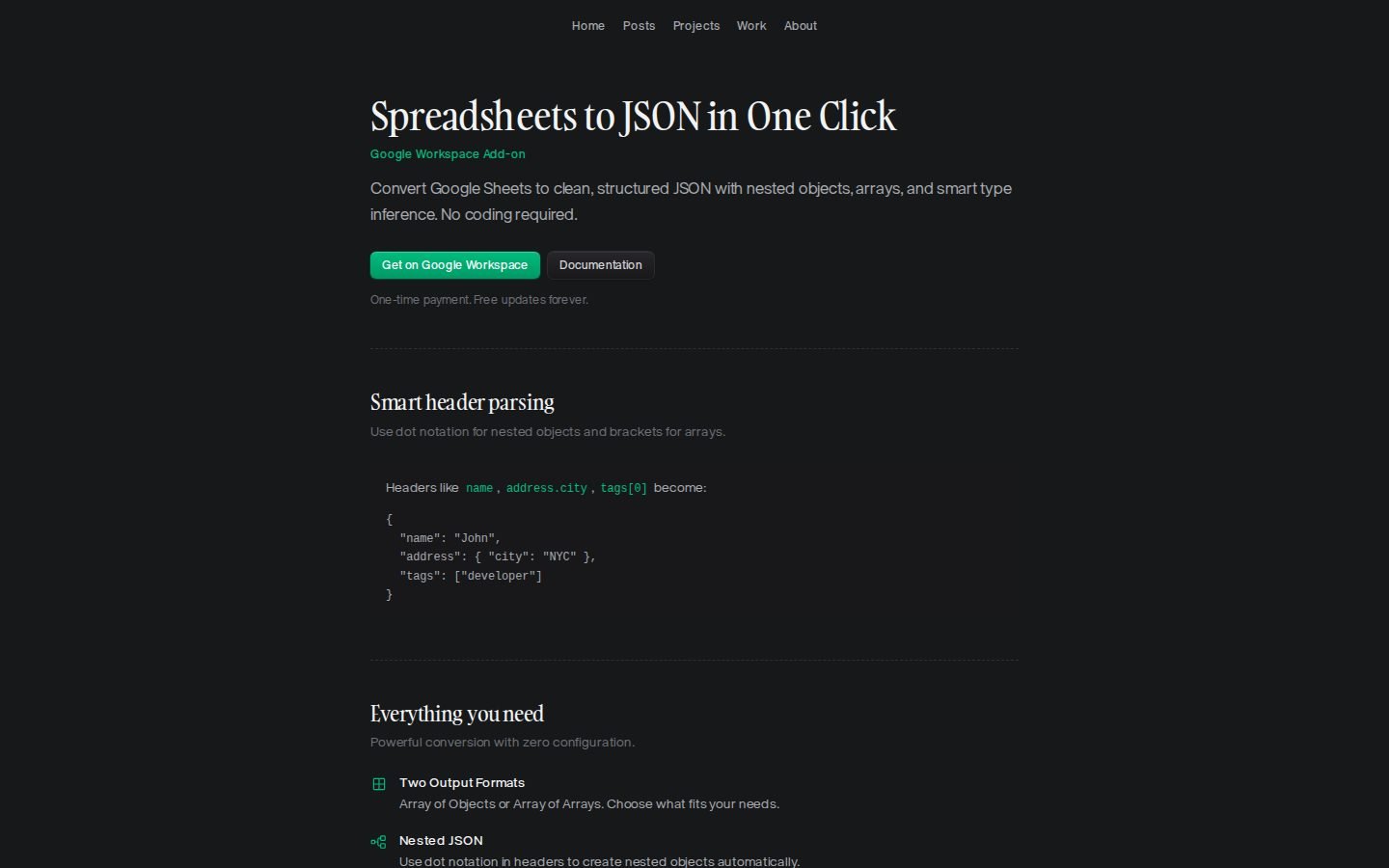 Sheets to JSON screenshot