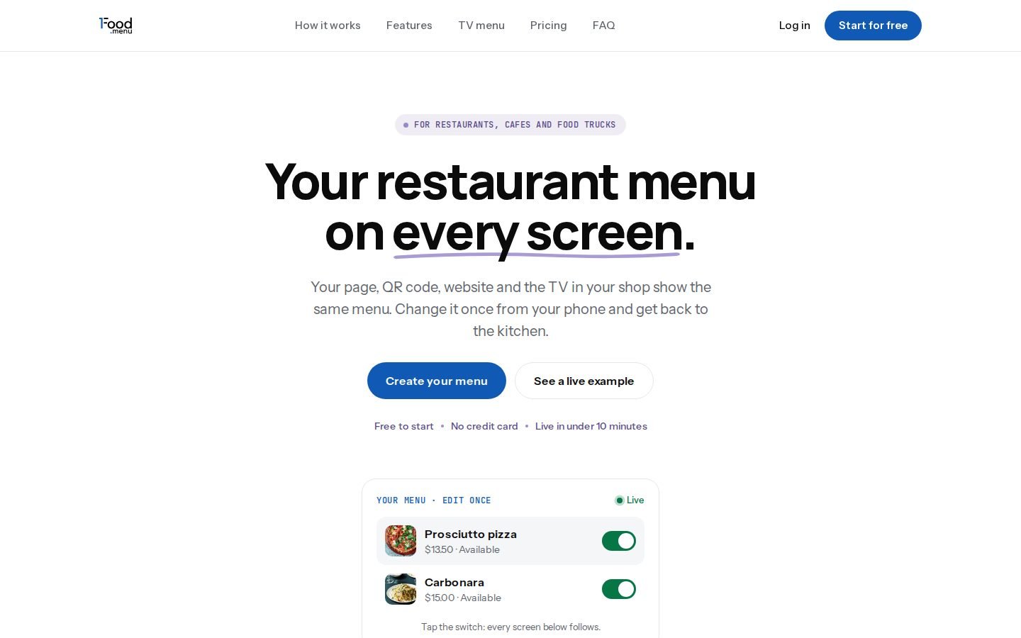 1Food Menu screenshot