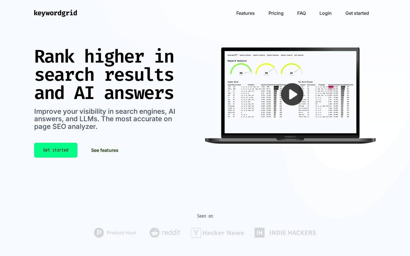 Keyword Grid screenshot