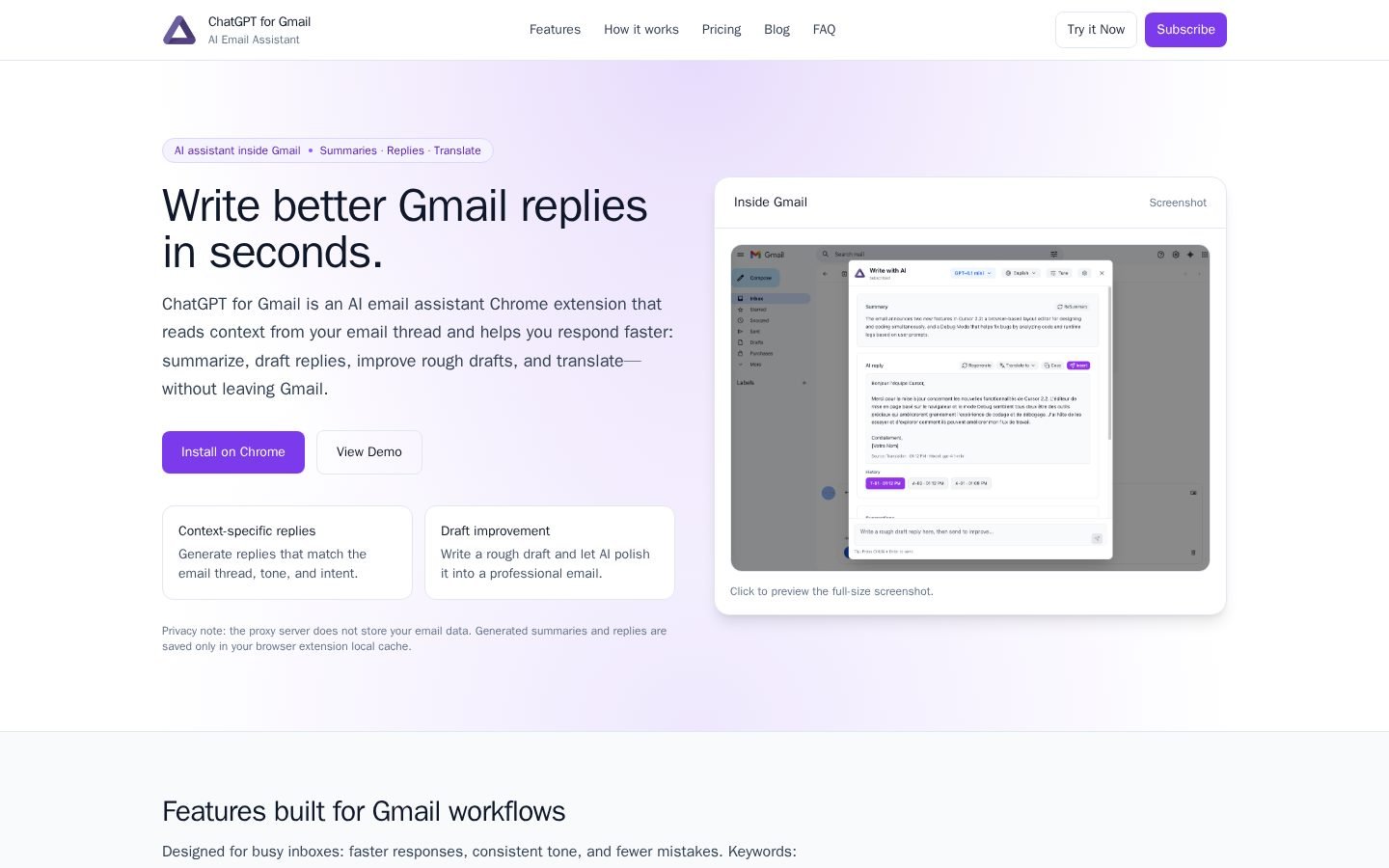 ChatGPT for Gmail screenshot